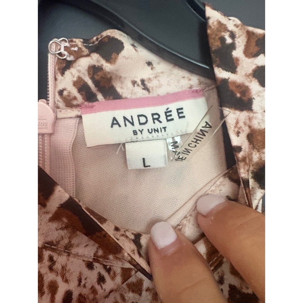 Andree by Unit Animal Print Halter Midi Dress Asymmetrical Hem Brown Tan Large - Picture 7 of 8